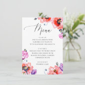 Papavers. Waterverf rode florale script bruiloft Menu (Staand voorkant)