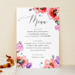 Papavers. Waterverf rode florale script bruiloft Menu<br><div class="desc">Zomer botanische bloementuin script bruiloft menu met waterverf rode klaprozen. Geschikt voor verjaardag,  jubileum en een ander feest. Neem contact met me op als je nog meer objecten nodig hebt.</div>