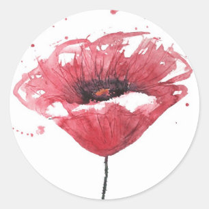 Papavers, waterverf ronde sticker
