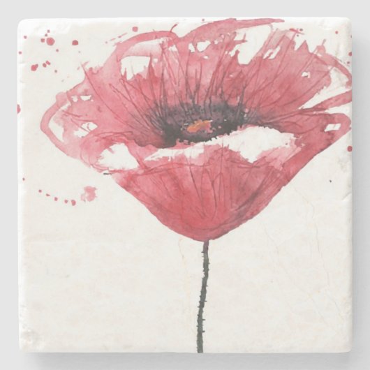 Papavers, waterverf stenen onderzetter (Voorkant)