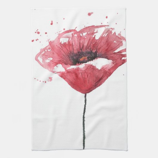 Papavers, waterverf theedoek (Verticaal)