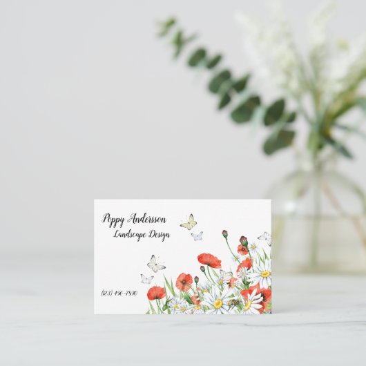 Papavers, wilde bloemen, buistraten visitekaartje (Staand voorkant)