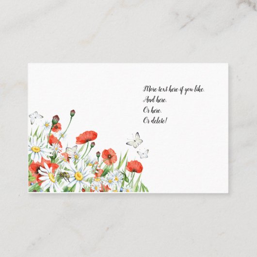 Papavers, wilde bloemen, buistraten visitekaartje (Achterkant)