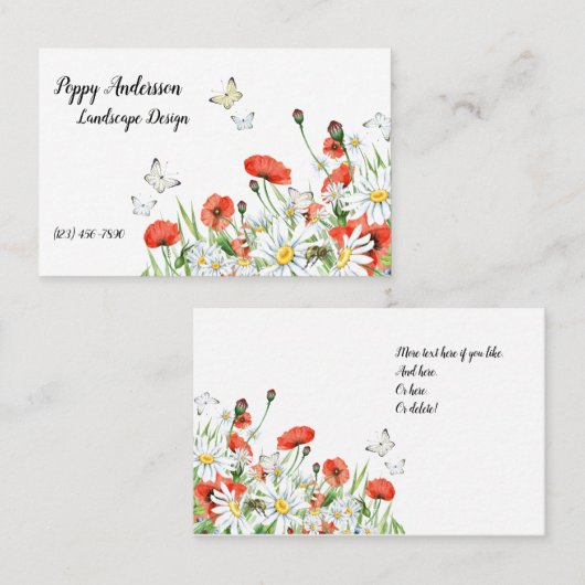 Papavers, wilde bloemen, buistraten visitekaartje (Voorkant / Achterkant)