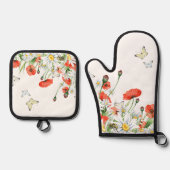 Papavers, wilde bloemen en vlinderbloemigen ovenwant & pannenlap set (Voorkant)