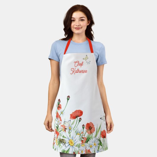 Papavers, wilde bloemen en vlinderbloemigen schort (Gedragen)