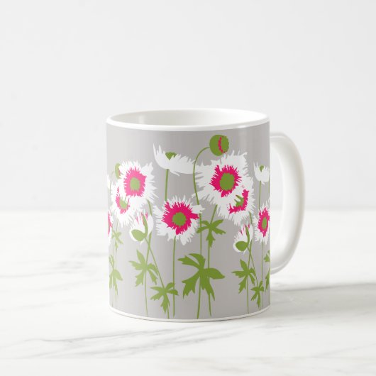 Papavers witte, roze en grijze grafische mok (Voorkant rechts)