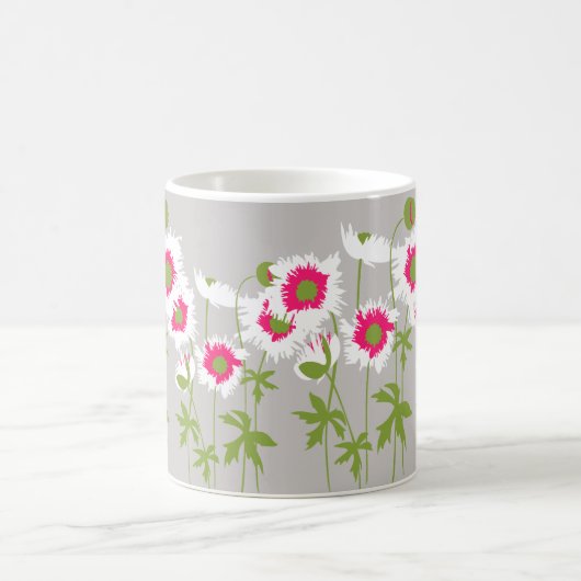 Papavers witte, roze en grijze grafische mok (Center)