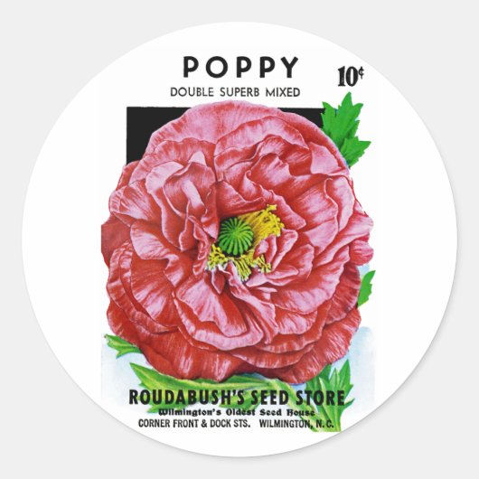 Papavers  zaadpakket ronde sticker (Voorkant)
