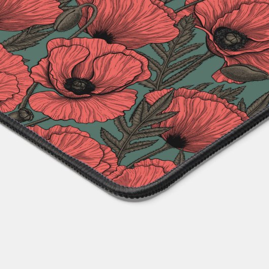 Papavertuin in koraal-, bruin- en pijngroen bureaumat (Hoek)