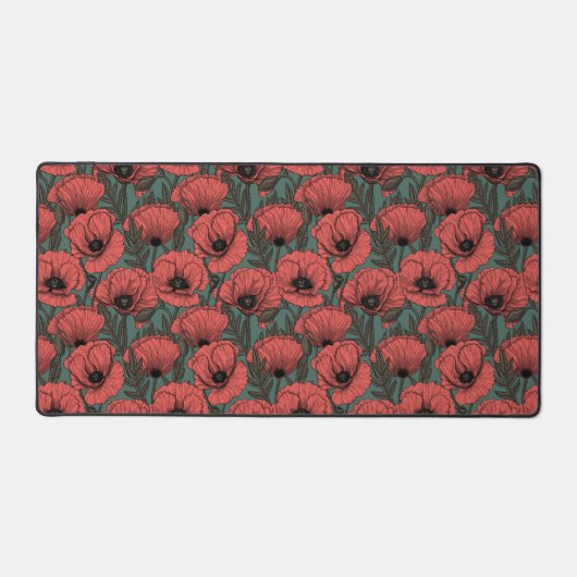 Papavertuin in koraal-, bruin- en pijngroen bureaumat (Voorkant)
