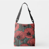 Papavertuin in koraal-, bruin- en pijngroen crossbody tas (Voorkant)