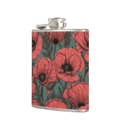 Papavertuin in koraal-, bruin- en pijngroen heupfles (Links)