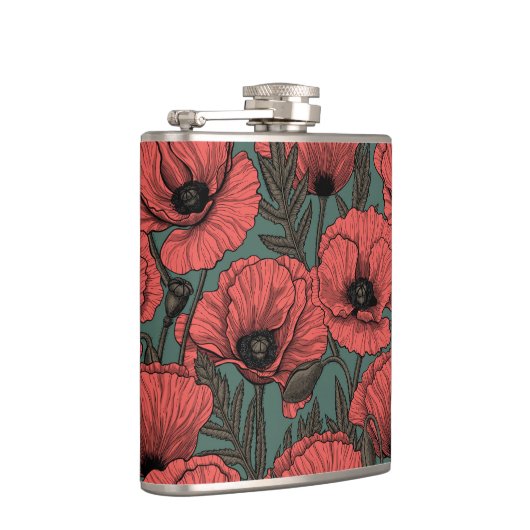 Papavertuin in koraal-, bruin- en pijngroen heupfles (Rechts)