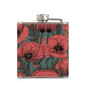 Papavertuin in koraal-, bruin- en pijngroen heupfles (Achterkant)