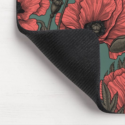 Papavertuin in koraal-, bruin- en pijngroen muismat (Hoek)