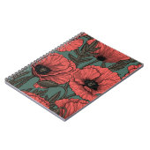 Papavertuin in koraal-, bruin- en pijngroen notitieboek (Linkerzijde)