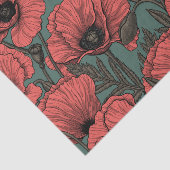 Papavertuin in koraal-, bruin- en pijngroen tissuepapier (Detail)