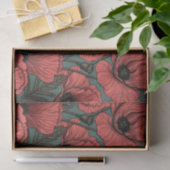 Papavertuin in koraal-, bruin- en pijngroen tissuepapier (Geschenk)