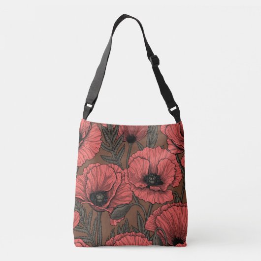 Papavertuin in koraal en bruin crossbody tas (Achterkant)