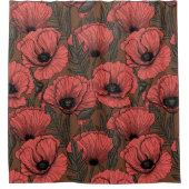 Papavertuin in koraal en bruin douchegordijn (Voorkant)