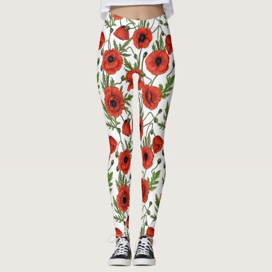 Papavertuin in koraal en bruin leggings (Voorkant)