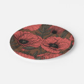 Papavertuin in koraal en bruin papieren bordje (Gekanteld)