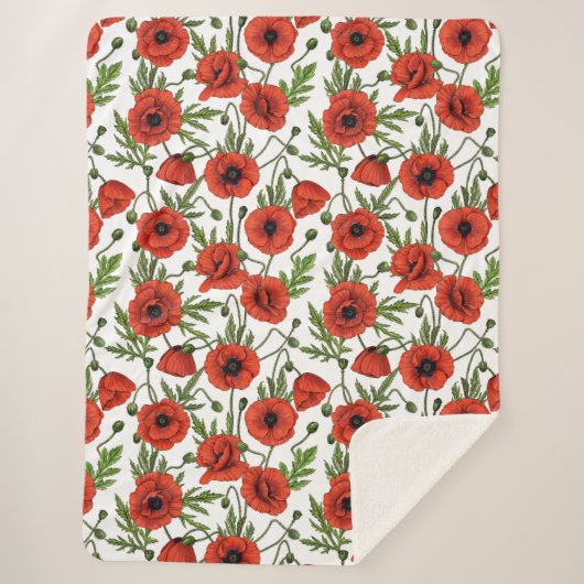 Papavertuin in koraal en bruin sherpa deken (Voorkant)
