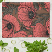Papavertuin in koraal en bruin theedoek (Gevouwen)