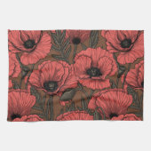 Papavertuin in koraal en bruin theedoek (Horizontaal)
