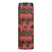 Papavertuin in koraal- en bruine thermische droogt thermosbeker (Achterkant)