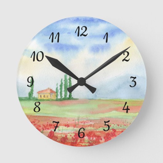 Papaverveld in Toscane Ronde Klok (Voorkant)