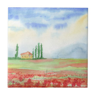 Papaverveld in Toscane Tegeltje