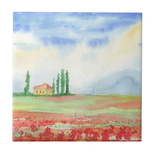 Papaverveld in Toscane Tegeltje (Voorkant)