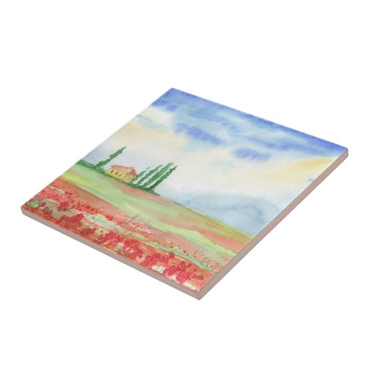 Papaverveld in Toscane Tegeltje (Zijkant)