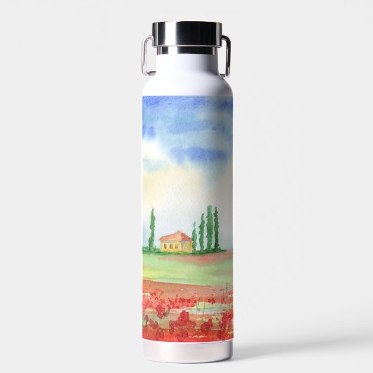 Papaverveld in Toscane Waterfles (Voorkant)