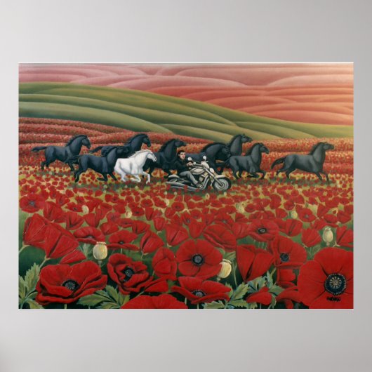 Papavervelden die wilde paarden schilderen w. Prin Poster (Voorkant)