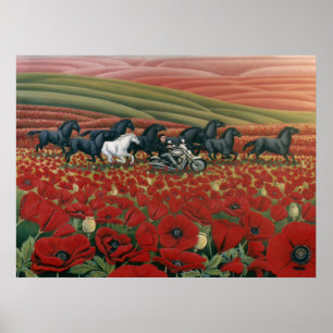Papavervelden Prints voor wilde paarden en fietser