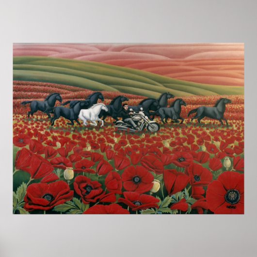Papavervelden Prints voor wilde paarden en fietser (Voorkant)