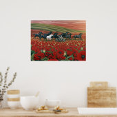 Papavervelden Prints voor wilde paarden en fietser (Keuken)