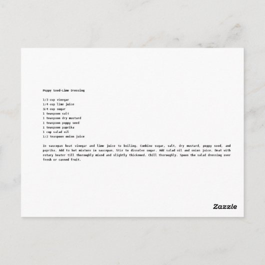 Papaverzaad-Limoen-appelrecept Briefkaart (Achterkant)