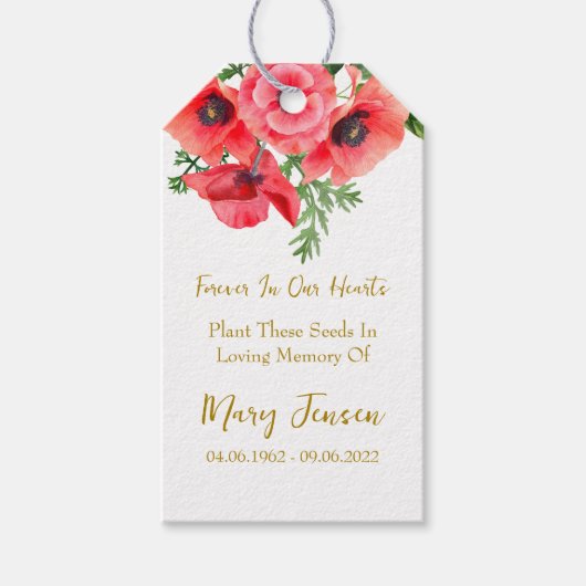 Papaverzaad Pakket Herdenking Funeral Cadeautags Cadeaulabel (Voorkant)