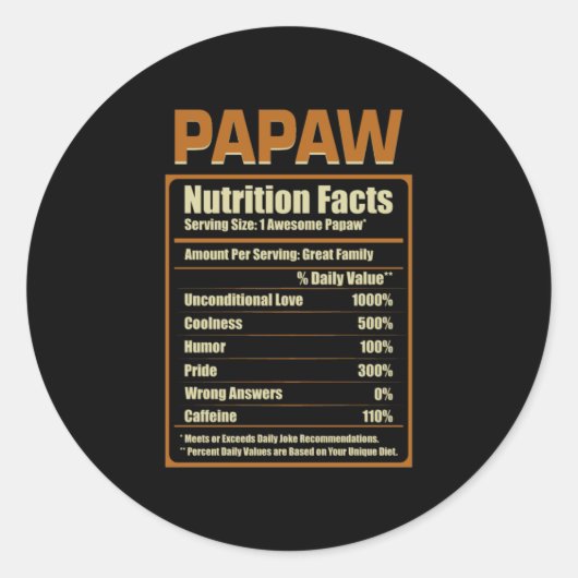Papaw Nutrition Facts Unconditional Love Ronde Sticker (Voorkant)