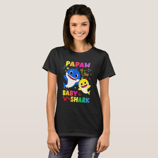 Papaw of the Birthday Shark Dad Matching Famil T-shirt (Voorkant volledig)