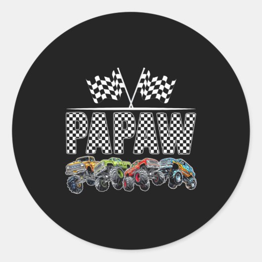 Papaw Retro Monster Truck Family Birthday Matching Ronde Sticker (Voorkant)