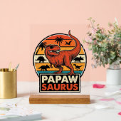 Papawsaurus Retro Dinosaur Zonsondergang Vector De Acryl Bord (Huwelijk)