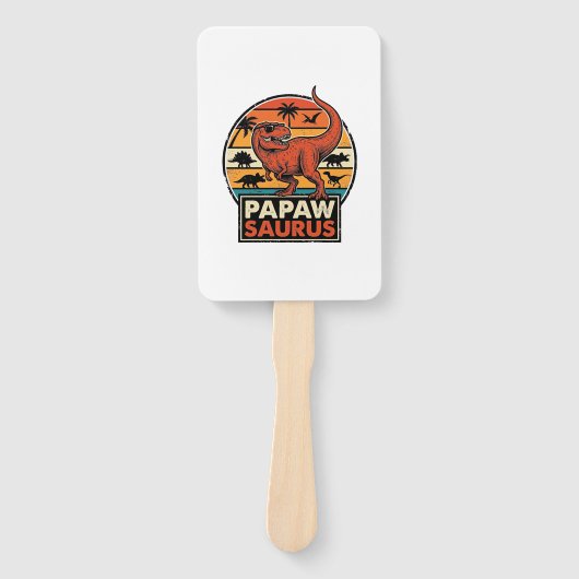 Papawsaurus Retro Dinosaur Zonsondergang Vector De Handwaaier (Voorkant)