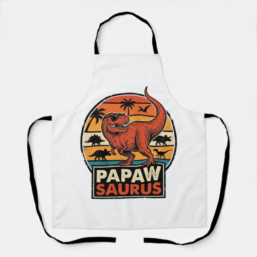 Papawsaurus Retro Dinosaur Zonsondergang Vector De Schort (Voorkant)