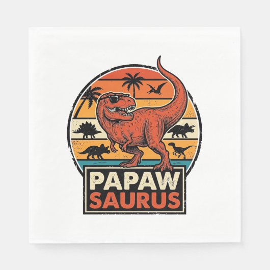 Papawsaurus Retro Dinosaur Zonsondergang Vector De Servet (Voorkant)