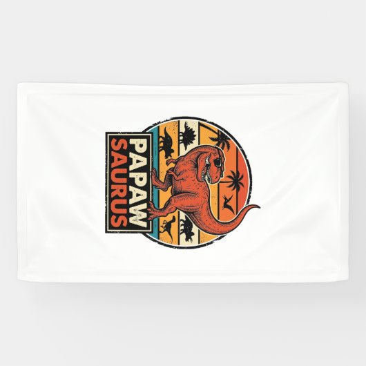 Papawsaurus Retro Dinosaur Zonsondergang Vector De Spandoek (Horizontaal)